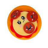 Squishy fidget pizza toy with pepperoni toppings, orange and red build-and-squish sensory toy