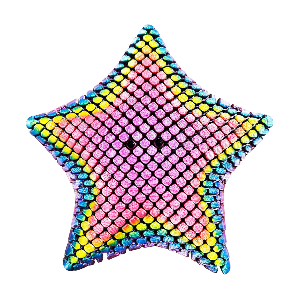 Fidgi Starfish 3D printed articulated fidget toy in a rainbow and pink gradient finish on a white background