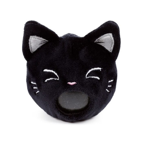Fortune Squeezies Lucky the Black Cat magic fortune teller plush squeezy toy with closed eyes showing magic fortune dice ball protruding from mouth