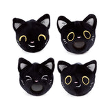 Fortune Squeezies Lucky the Black Cat magic fortune teller plush squeezy toy showing four different embroidered facial expressions on white background
