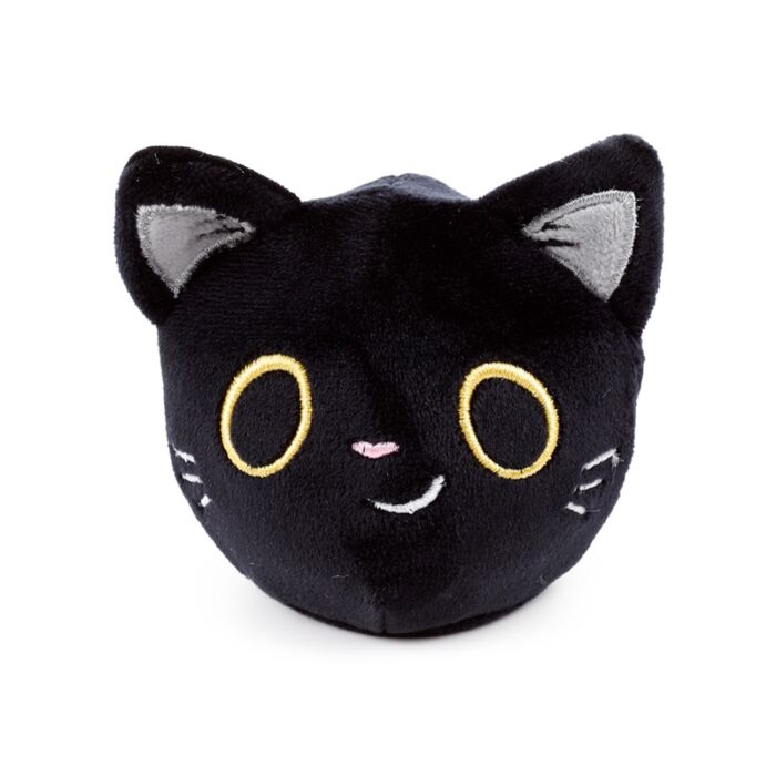 Fortune Squeezies Lucky the Black Cat magic fortune teller plush squeezy toy front view with wide open yellow embroidered eyes on white background
