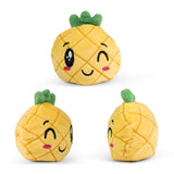 Kawaii pineapple Fruit Squishy Plushie shown from three angles soft plush exterior squishy sensory fidget toy
