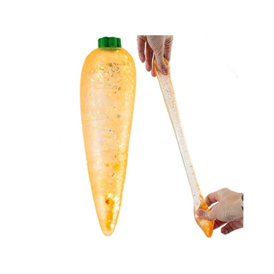 Glitter carrot stretchy squishy sensory fidget toy, orange with green top
