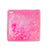 Pink glitter sugar cube from above showing iridescent glitter and soft gel texture