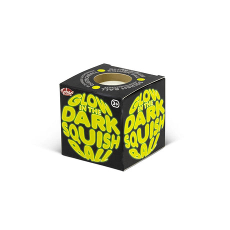 Glow in the Dark Squish Ball product box with bold neon green lettering on black packaging