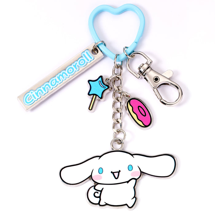 Hello Kitty and Friends Cinnamoroll Keyring with Charms, blue heart ring, donut star