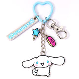 Hello Kitty and Friends Cinnamoroll Keyring with Charms, blue heart ring, donut star