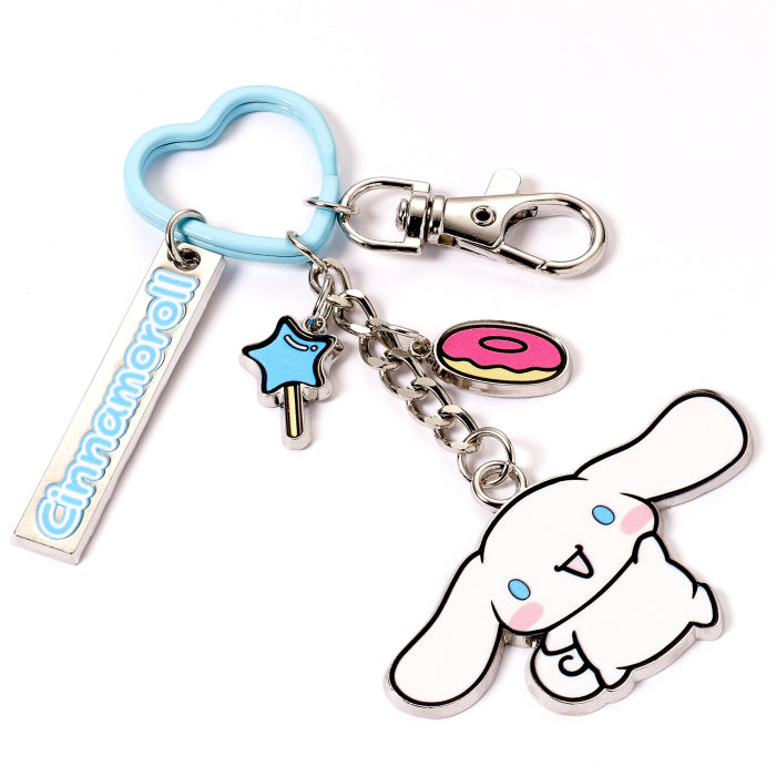 Hello Kitty and Friends Cinnamoroll Keyring with Charms, angled view, blue heart ring