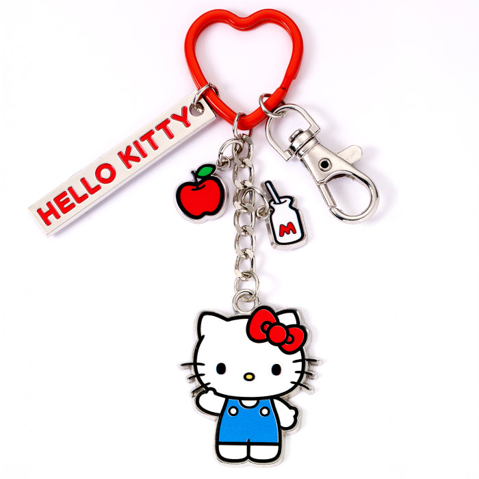 Hello Kitty and Friends Hello Kitty Keyring with Charms, red heart ring, apple milk