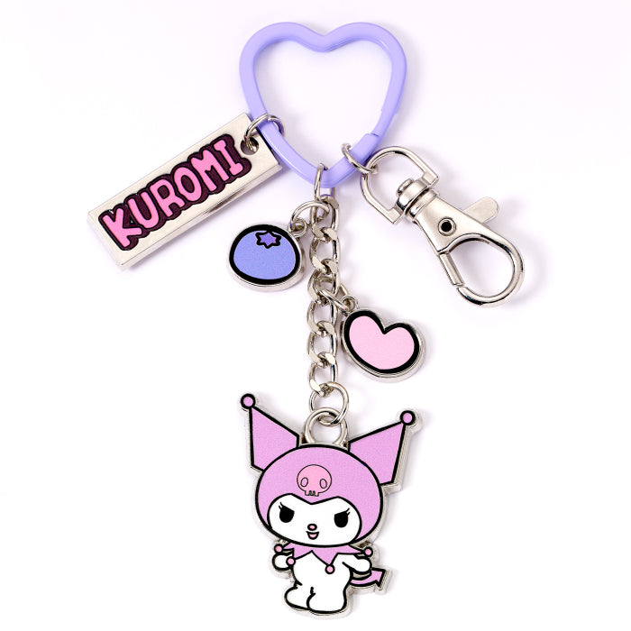 Hello Kitty and Friends Kuromi Keyring with Charms, purple heart ring, blueberry heart