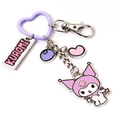 Hello Kitty and Friends Kuromi Keyring with Charms, angled view, purple heart ring