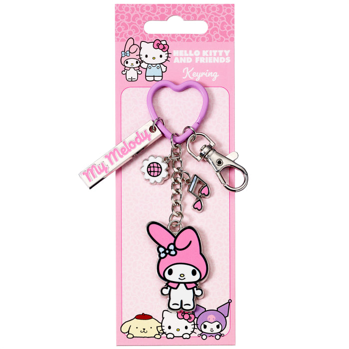 Hello Kitty and Friends My Melody Keyring with Charms on official backing card