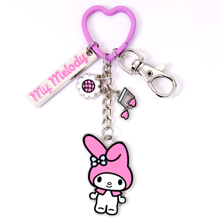 Hello Kitty and Friends My Melody Keyring with Charms, pink heart ring, flower note