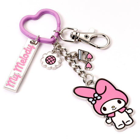 Hello Kitty and Friends My Melody Keyring with Charms, angled view, pink heart ring