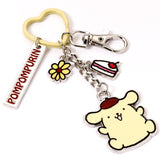 Hello Kitty and Friends Pompompurin Keyring with Charms, angled view, yellow heart ring