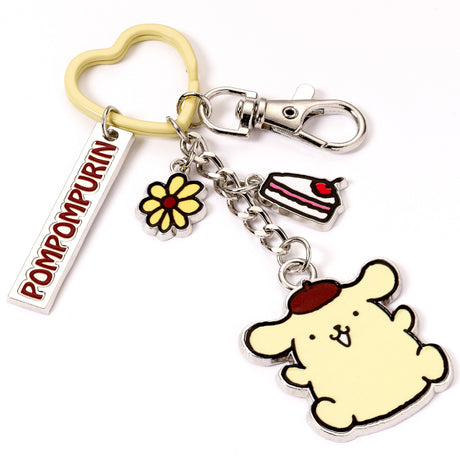 Hello Kitty and Friends Pompompurin Keyring with Charms, angled view, yellow heart ring