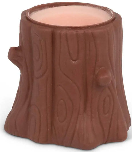 Brown textured tree stump squeeze toy with capybara hidden inside, resting position