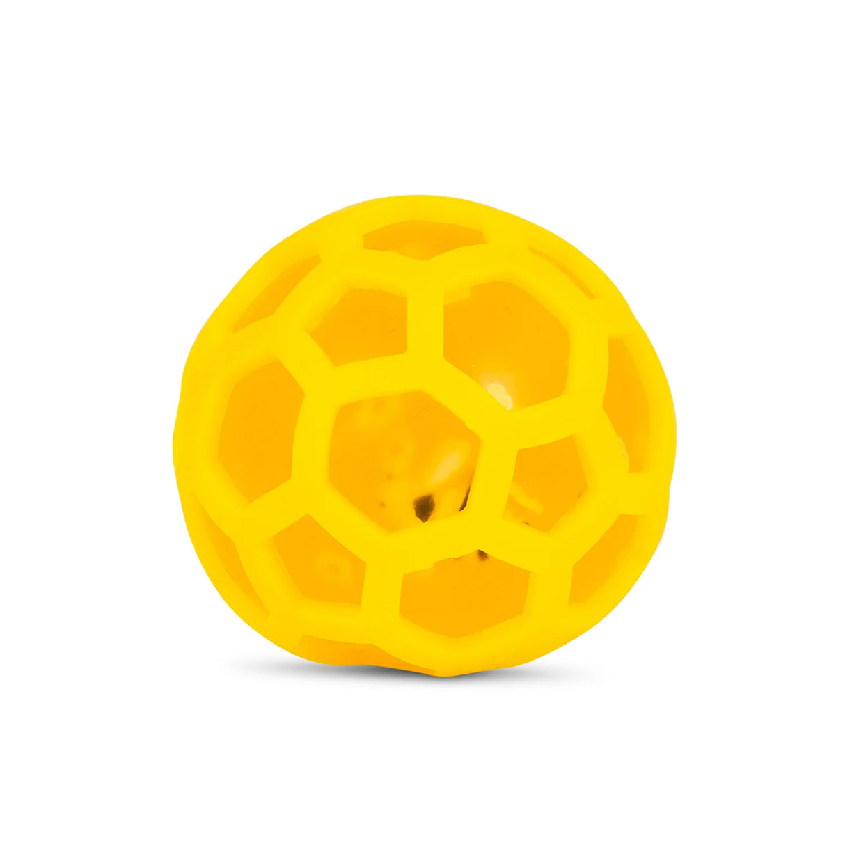 Close-up of the yellow honeycomb exterior of the honey bee fusion squish ball