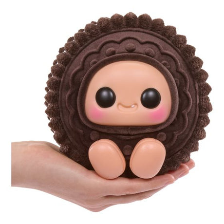 Hyojo Cookie Sandwich Chocolate plush collectible held in one hand, size reference