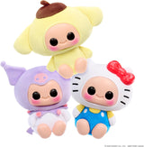 Three Hyojo squishy plush keychains, Hello Kitty Pompompurin and Kuromi sensory collectibles