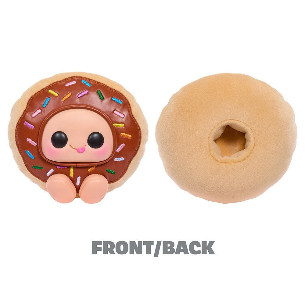 Hyojo Krispy Kreme chocolate doughnut plush front and back, sensory fidget toy