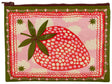 Incognito strawberry zip pouch with bold retro illustrated strawberry design in red, pink and olive green