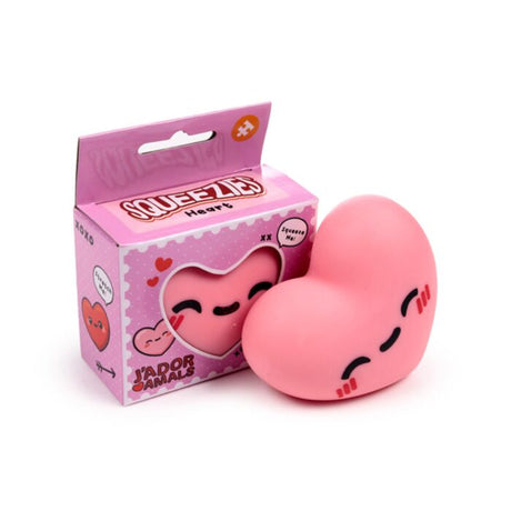 J'adoramals Squeezie Heart pink squishy stress toy with pink retail box