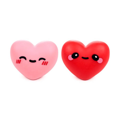 J'adoramals Squeezie Heart squishy stress toy, pink and red kawaii heart pair