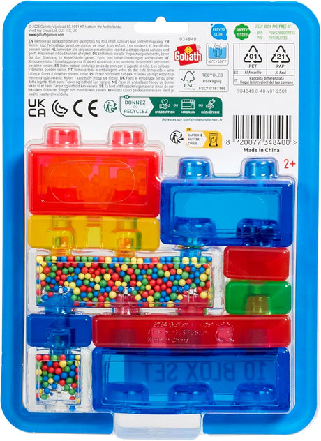 Jelly Blox 10 piece squishy building block set, sensory fidget toy packaging