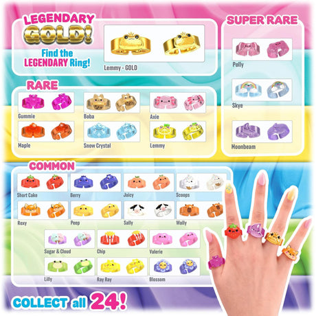 Jelly Cakes x Chillin With Rachel mystery ring collection chart, all 24 characters
