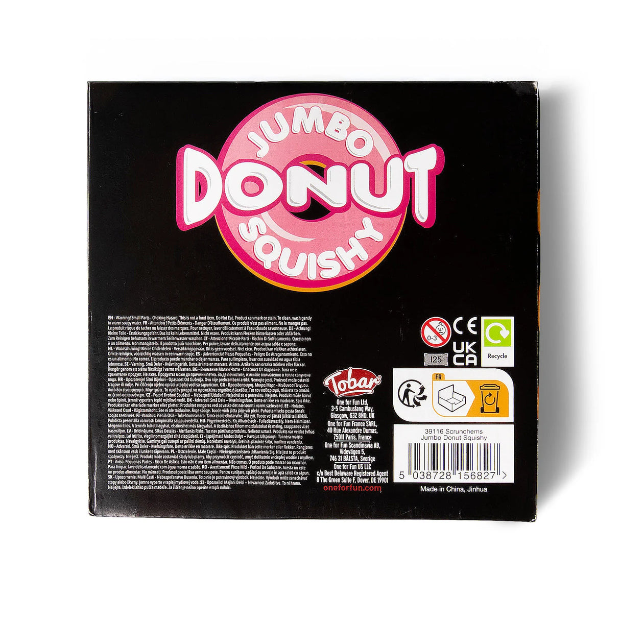 Rear of Scrunchems Jumbo Donut Squishy box showing product information