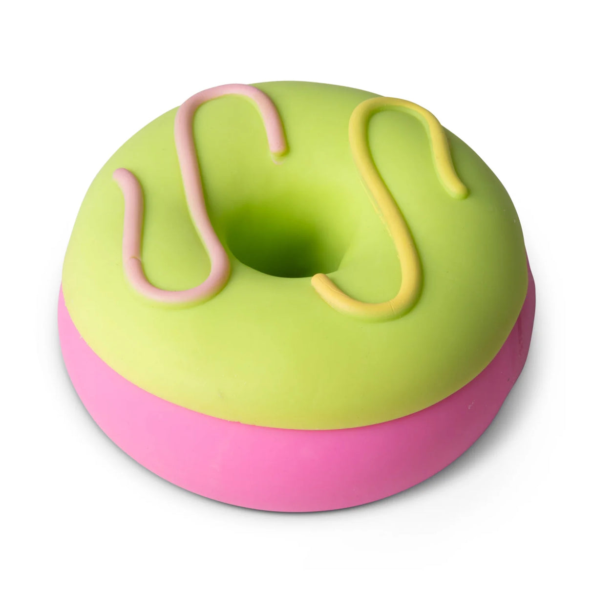 Green and pink jumbo donut squishy with coloured drizzle detail