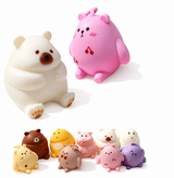 White polar bear and pink kawaii bear squishy toys with full collection display