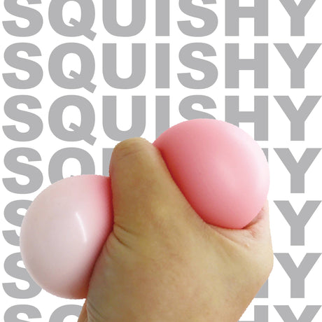 Hand squeezing pink kawaii bear squishy toy, stress relief sensory toy