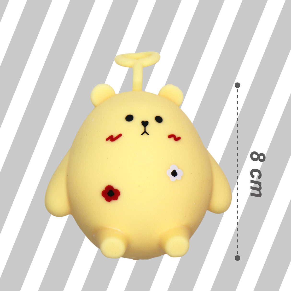 Yellow kawaii bear squishy toy, 8cm size reference, sensory fidget toy