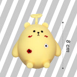 Yellow kawaii bear squishy toy, 8cm size reference, sensory fidget toy
