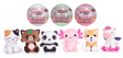 Three Kawaii Kuties surprise capsule balls displayed above all six Series 1 plush characters in a row