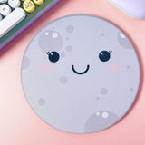 Close-up kawaii moon face mouse pad, grey, cute desk accessory