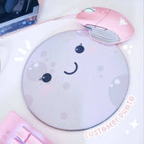 Kawaii moon mouse pad customer photo, cute grey round gaming desk pad