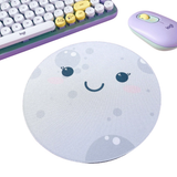 Round kawaii moon face mouse pad, grey and white, cute desk accessory