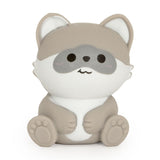 Grey and white raccoon kawaii squishy fidget toy, cute sensory squeeze toy for anxiety relief