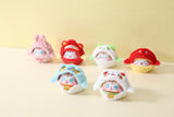 Kenji Koi Cosy Cats full collection of six squishy plush cat characters in themed costumes including pink bunny, red dragon, white panda, red fish, blue and white cat designs