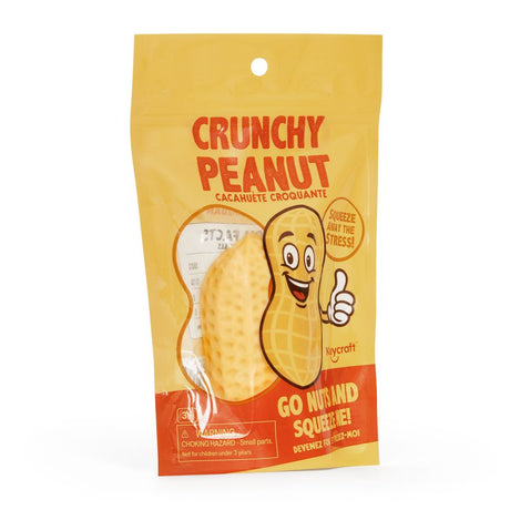 Keycraft Crunchy Peanut sand-filled stress squeeze toy in yellow packaging with go nuts and squeeze me branding