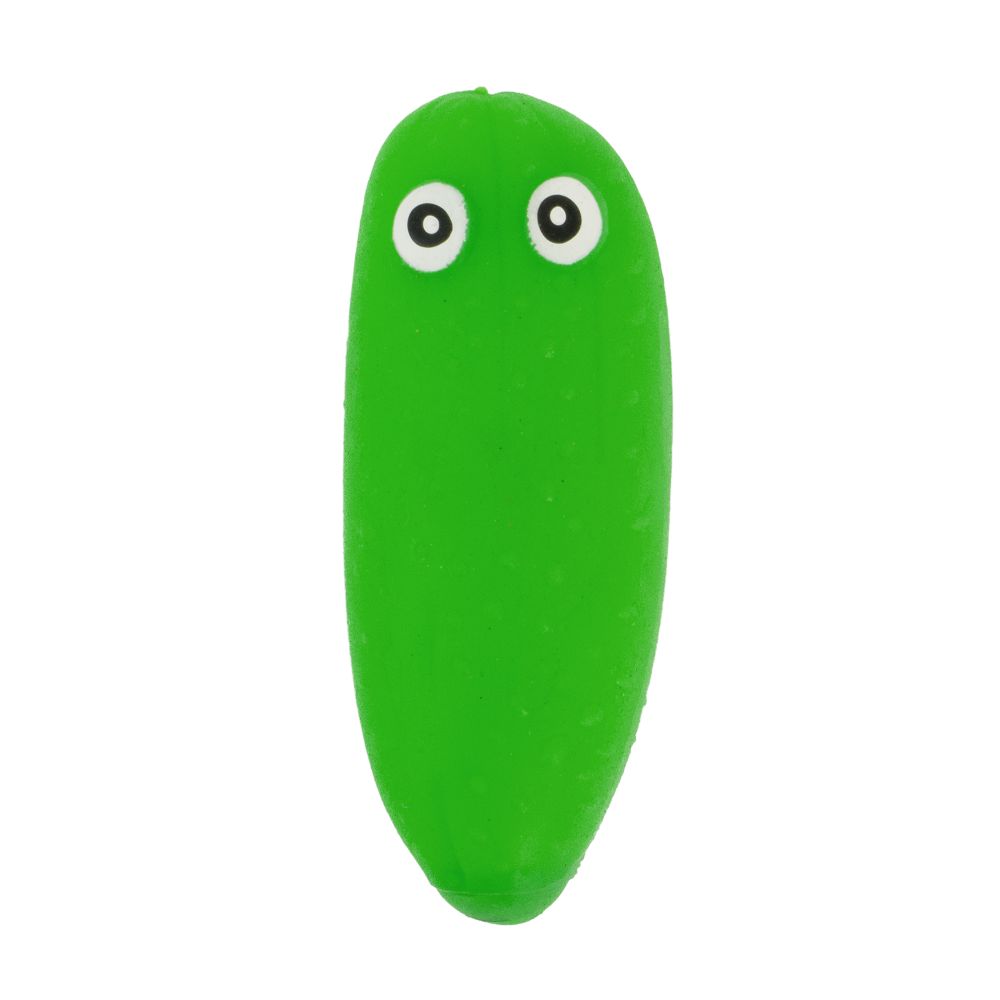 Green Keycraft Crunchy Pickle squishy sensory toy with bumpy skin and cartoon eyes