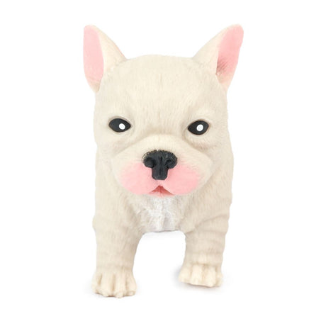 Keycraft Cute Squidgy Frenchie cream French Bulldog squishy toy front view showing realistic face detail and pink nose on white background