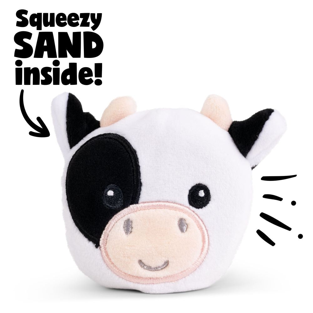 Keycraft Farm Sand Plush cow squeezy sand inside feature, sensory fidget toy