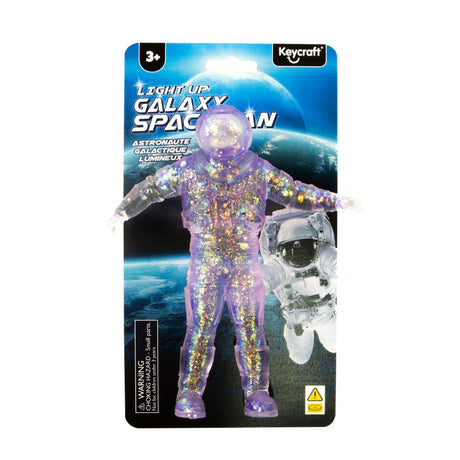 Keycraft Light Up Galaxy Spaceman purple glitter variant in retail blister packaging
