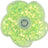Close-up of green Keycraft Glitter Spinner showing holographic glitter liquid inside flower shaped fidget spinner