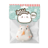 White hamster holding cheese Jelli Squishi squishy toy in Keycraft polybag packaging