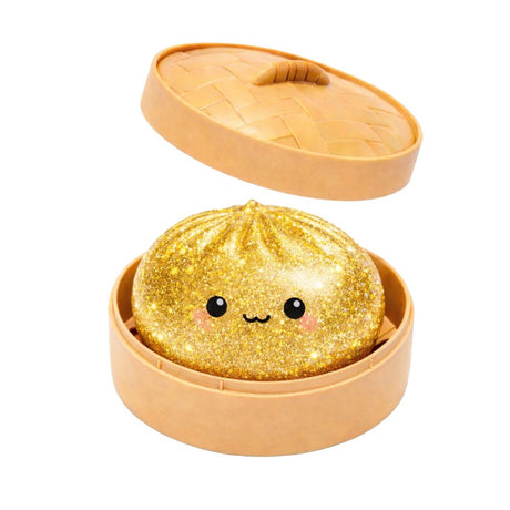 Keycraft Lucky Bao large gold glitter squishy dumpling sensory fidget toy in steamer